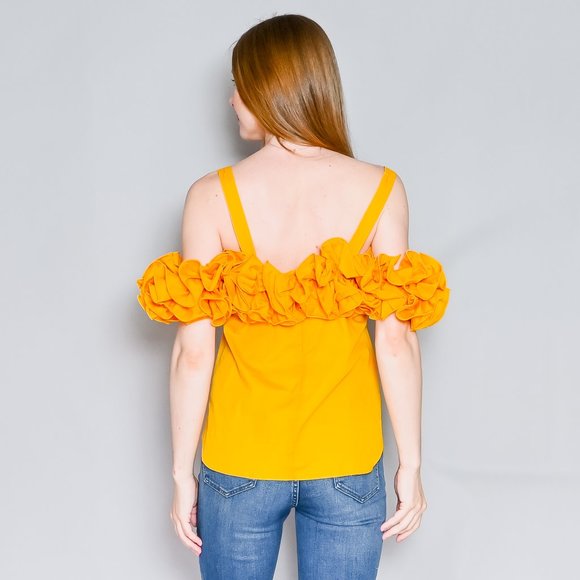 AMANDA UPRICHARD Joelle Marigold Cotton Ruffle Top NWT - Picture 4 of 6